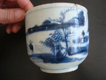 T489 the mid-Qing Dynasty blue-and-white mountains stream bei painters artistic conception
