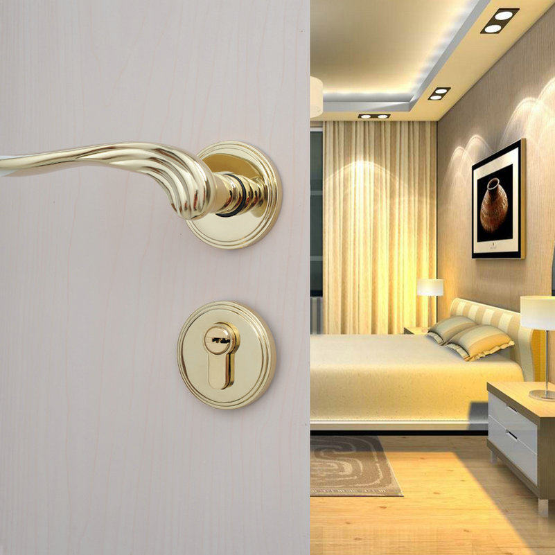 German Hongying bright gold split room door lock pvd gold split door lock European handle bedroom interior door lock