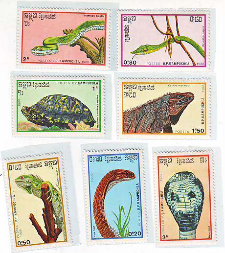7 full new tickets for Cambodia's 1988 climbing animal snake tortoise