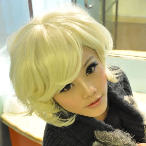 品秀假发 蓬松修饰脸 斜刘海短卷发 COSPLAY 假发ACGICVOL