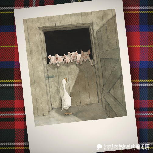 Birthday Card Watercolor Postcard for Little Piglet Duck Farm on the Farm