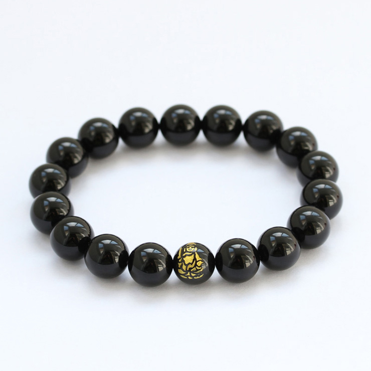 Natural Obsidian Fudo Zun Fudo Mingwang Bracelet Zodiac Belongs to Rooster Native Buddha Guardian God Bracelet