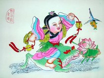 Yangliuqing New Years painting Liu Hai Opera Golden Toad ※ Has been mounted mirror size 48 * 32cm ※