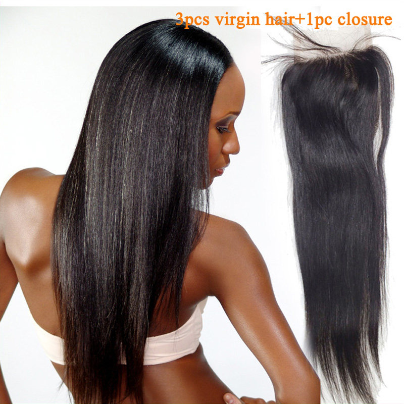 8A Straight Peruvian Human Hair Weave with Lace Closure Wig-Ta