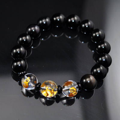 修明堂 生肖属猴鼠龙人黑曜石2016猴年三合贵人手链 申子辰 男款