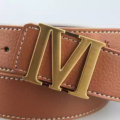 Men's leather belt casual fashion M letter belt scalp belt Korean version of trendy men smooth buckle leather pants belt female personality