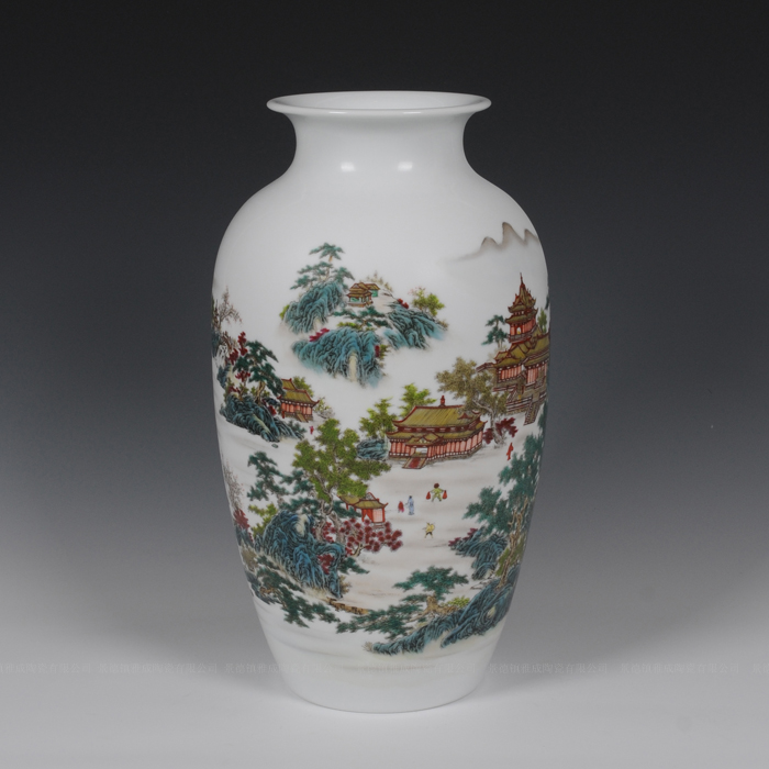 Archaize of jingdezhen ceramics powder enamel heavy industry landscape vase Zhang Bingxiang sitting room adornment handicraft furnishing articles
