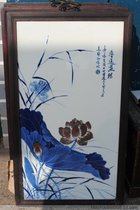 Republic of China Wang Buqing flower glaze red porcelain plate painting Xiangyuan Yiqing lotus flower blue and white king