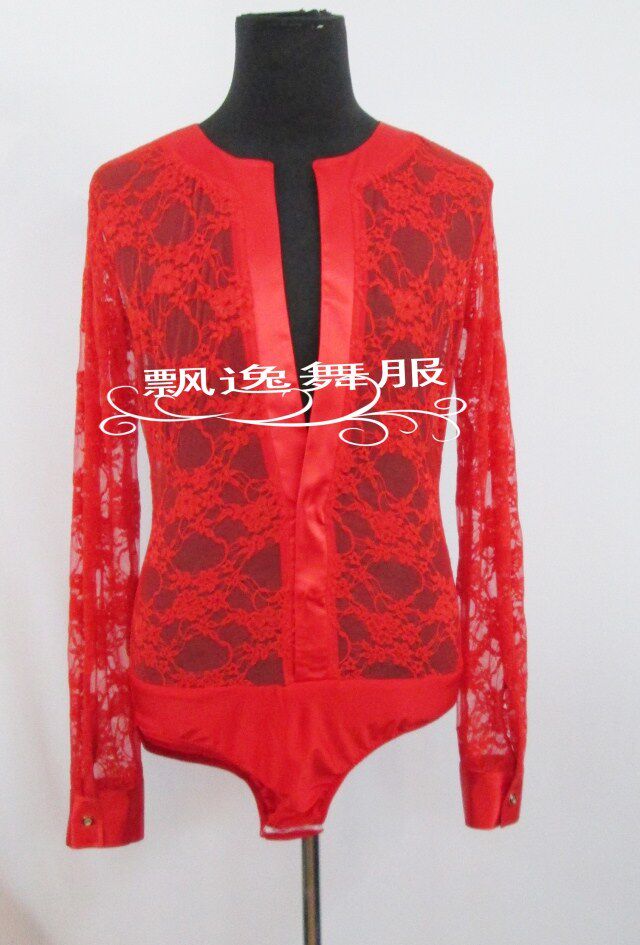 New national standard dance outfit Moden practice Gongfu blouses with men's tango waltz long sleeves round neckline deep V swarm
