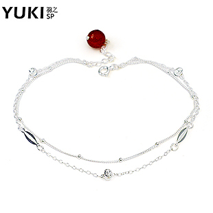 YUKI白银饰品脚链女 南红玛瑙银脚链女韩版时尚情人节惊喜礼物