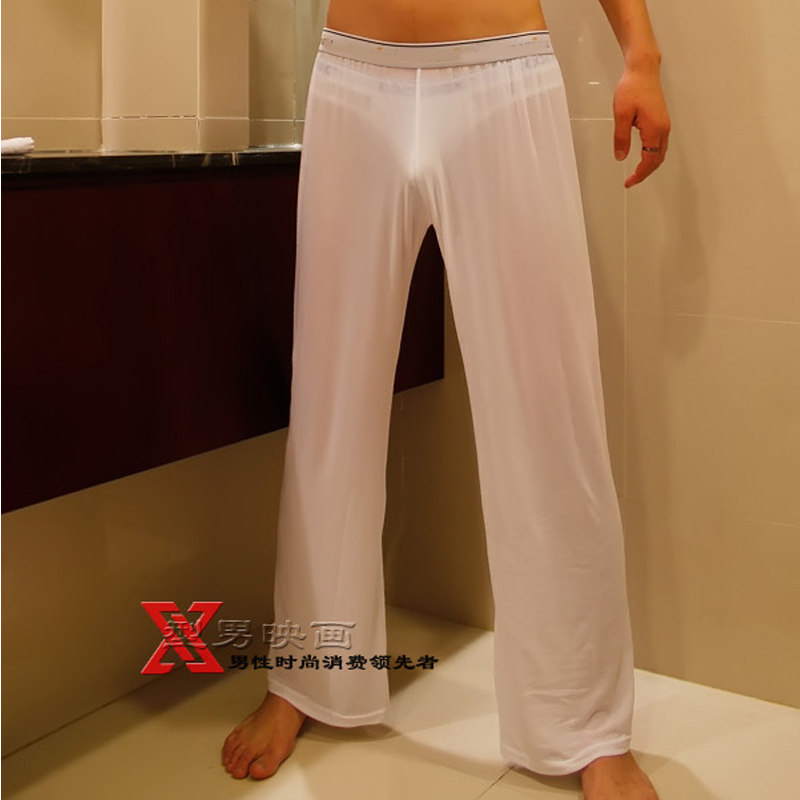 Ultra Thin Ice Silk Men Casual Pants Home Long Pants Loose Home Net Yarn Transparent Long Pants Sexy-Taobao