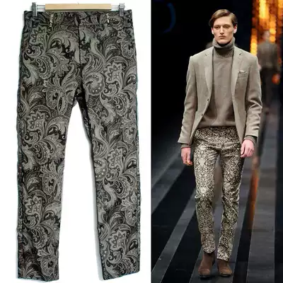 Spring and summer new big-name catwalk similar double-layer fabric thin section eugen yarn cashew flower men's casual printed trousers