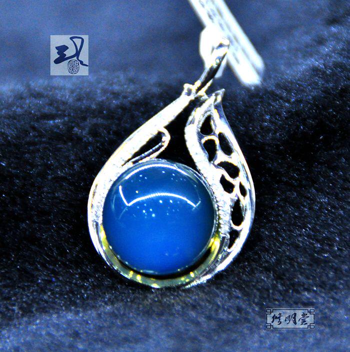 修明堂 天然墨西哥蓝珀925银精工镶嵌 一叶知秋 吊坠项链女士礼物