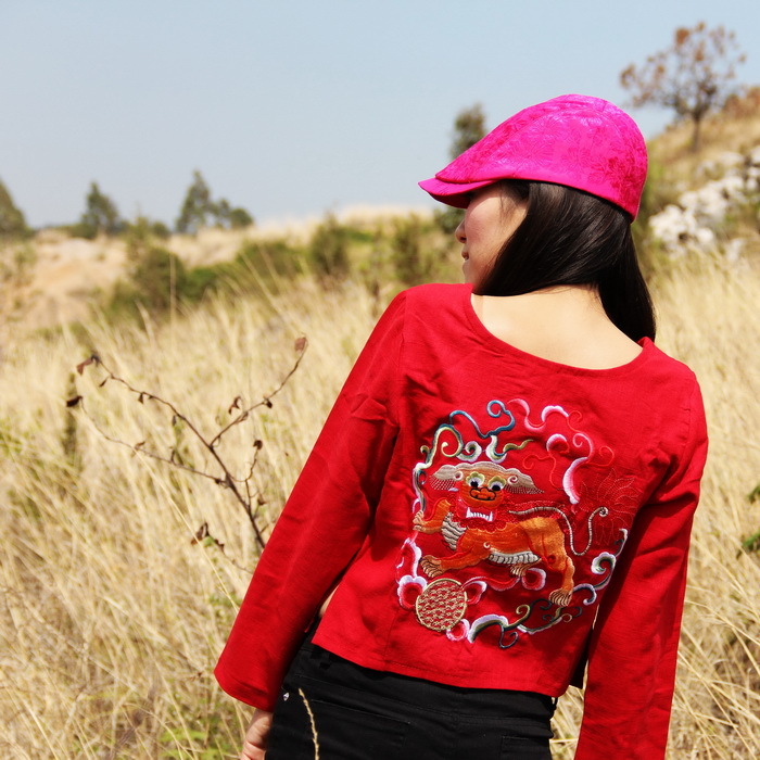 Ethnic style women's clothing original Chinese style cotton and hemp plate buckle coat embroidery two-wear long-sleeved short coat multicolor