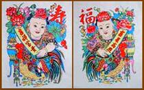 State-level intangible cultural heritage collection gift Wuqiang woodcut new year Fushou lad bai shou doorman