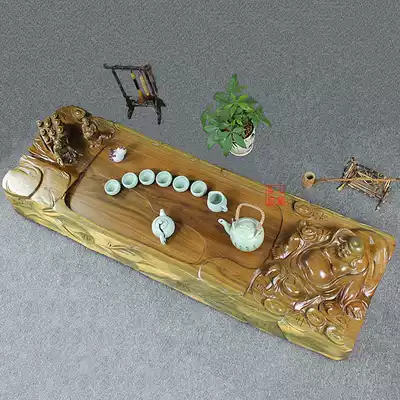 Extra large tea set green sandalwood tea tray whole log solid wood three-dimensional carved dragon tea table Tea Sea Special