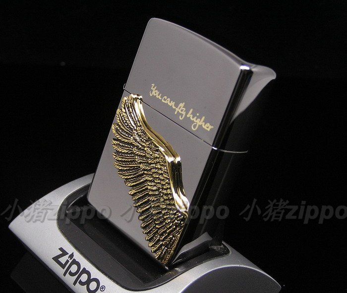 18-year-old shop Piggy Zippo Black Ice Flies Higher Angel Wings HIGHER BK