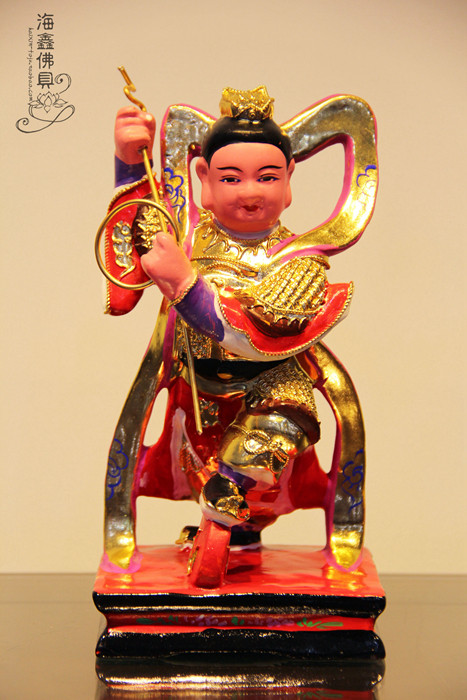 Majestic Buddha statue, camphor wood carving, Taiwan color gold, Nezha three princes 8 10 12 16 19 inches