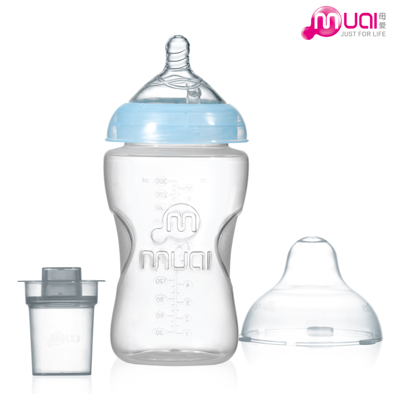 母爱大宽口自然乳感PP奶瓶大宽口硅胶奶嘴300ml可配手柄吸管