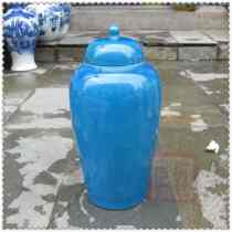 Supervalues Recommended Jingdezhen Ceramic ware antique single color glazed kiln changing peacock blue open sheet melon cap storage pot special price