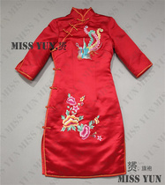 2017 Red phoenix embroidered silk bride toast wedding improved cheongsam back to the door can be clipped custom