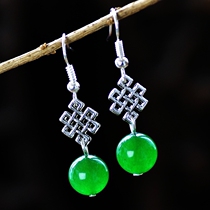 New Years Day gift retro ethnic style jewelry womens style Malay Jade Miao silver earrings earrings long