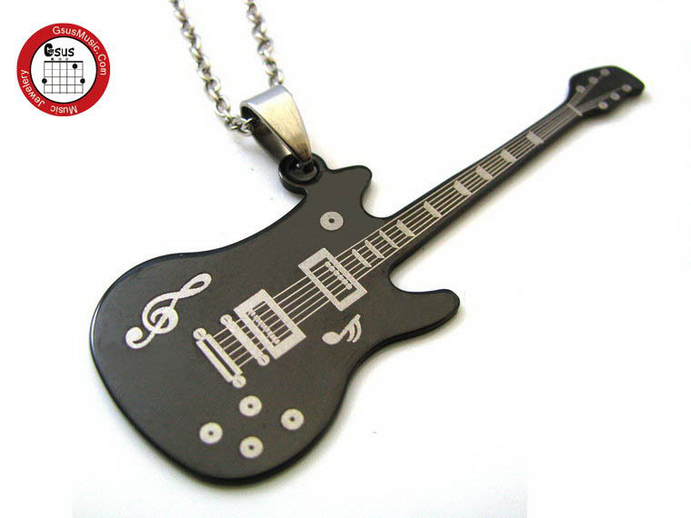 Stainless Steel Titanium Steel Guitar Necklace) Fur Coat Chain pendant (cool black) tricolour in-Taobao