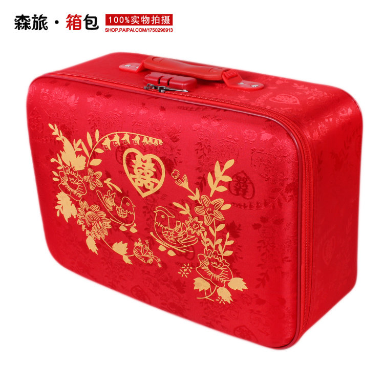 Red wedding suitcase bride dowry box press box wedding dowry mother vintage hand code travel case bag
