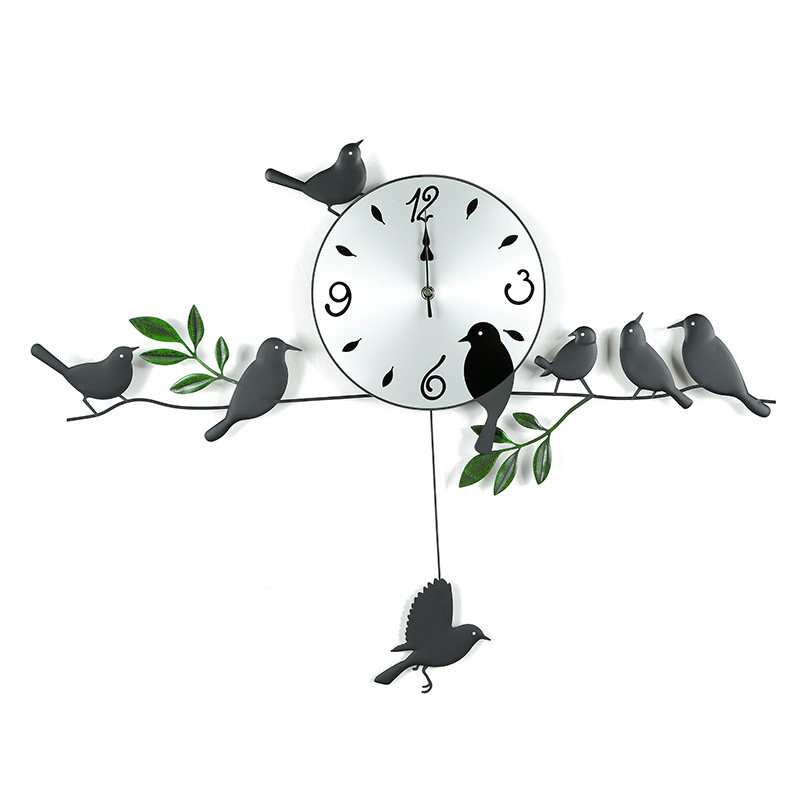 Fashion personality modern wall clock in Fords bird cutting birds swing clock creative iron clock hanging wall clock