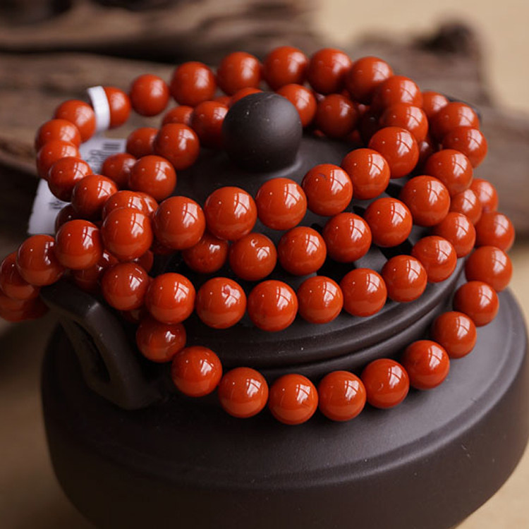 Natural Sichuan Liangshan full of meat full of color south red Agate bracelet women's multi-circle persimmon red 108 Buddha beads hand string