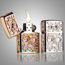 Zorro hollow heavy armor Dragon horse spirit creative personality retro wind brass grinding wheel kerosene lighter gift