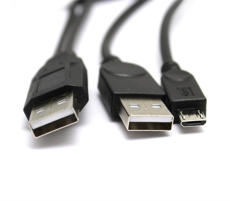 带辅助双头供电口USB2.0 micro 公移动硬盘数据充电线 电脑连接线 Изображение 1