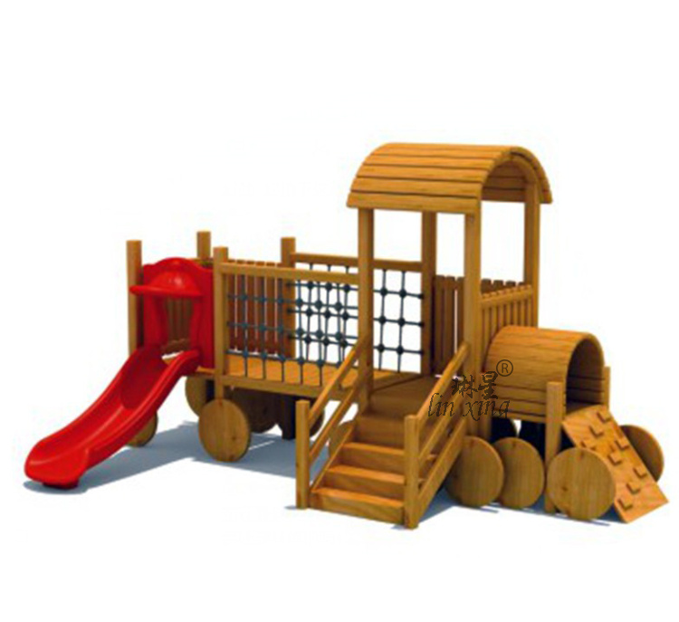 Outdoor Large Yellow Flowers Pear Wood Wood Slide Playground Children Slide Wood Train Combined Small Doctoral Slide