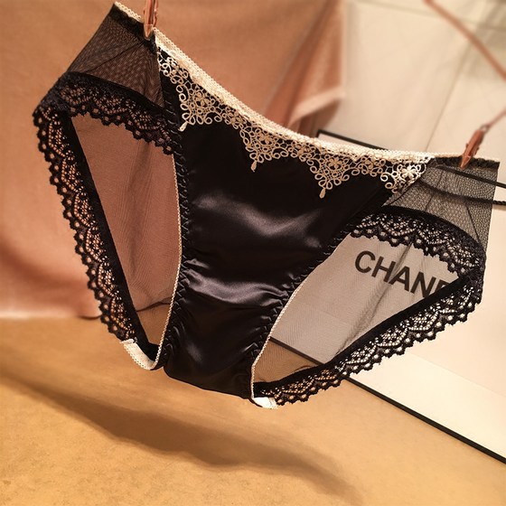 European and American court nobles charming perspective mesh silk silk satin sexy lace underwear female temptation cotton bottom 裆