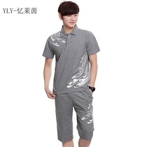 Summer cotton sportswear set mens thin size casual sports T-shirt short sleeve shorts Capri pants two-piece set