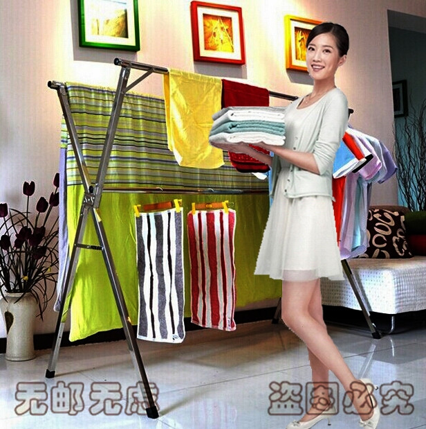Simple stainless steel X-type floor-to-ceiling folding hanger room built-in telescopic drying clothes lifting rack