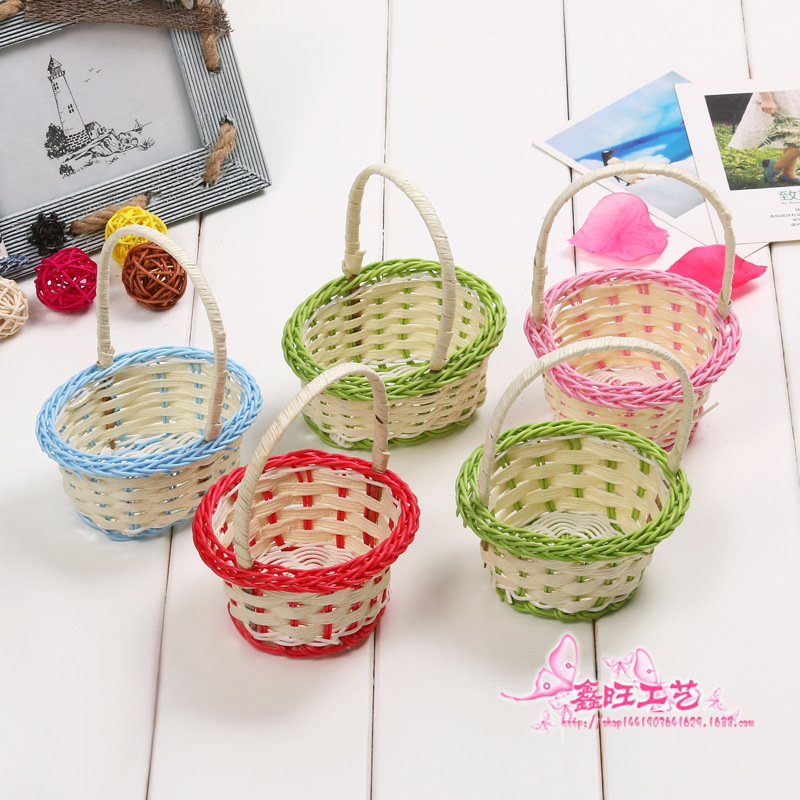 Plastic Bamboo Rattan Weaving Portable Home Decor Creative Easter Egg Packaging Box DIY Handmade Flower Basket