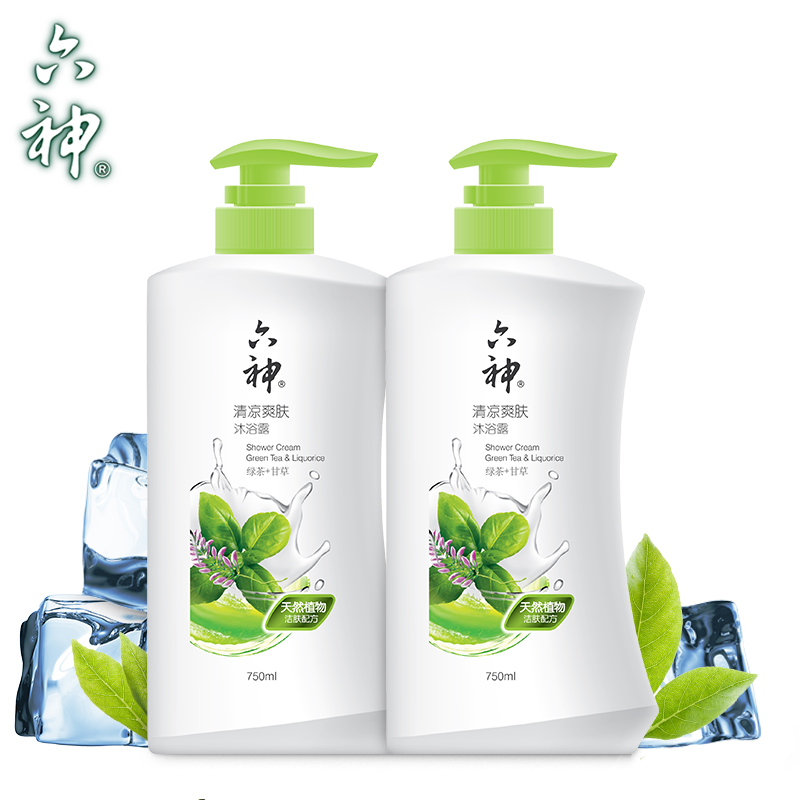 【品牌直销】六神清凉爽肤沐浴露750ml*2瓶装夏季男女通用