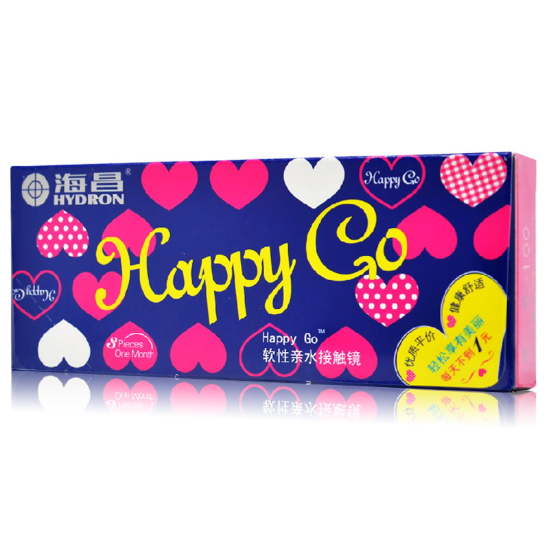 买2送礼]海昌Happy Go月抛6片装隐形近视眼镜经典透氧舒适明目sk