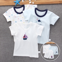 (Three pieces) baby cotton short sleeve T-shirt childrens vest shorts baby top cotton clothes thin summer