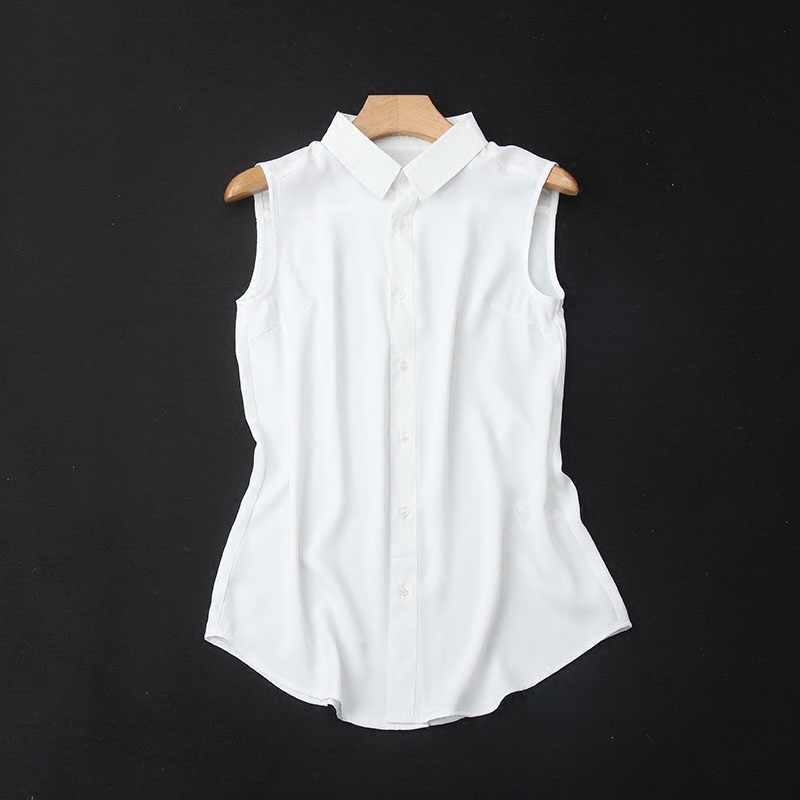 New Chiffon Versatile Top with a Turn-Down Collar, Sleeveless White Base Shirt, Women's Polo Collar Blouse, Women's Sleeveless Shirt