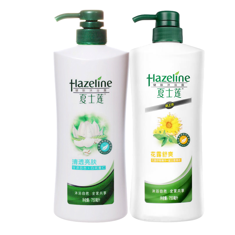 正品 夏士莲花露舒爽健肤沐浴露750ml+清透亮肤健肤沐浴露750ml