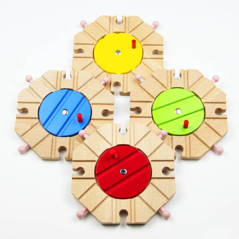 Beech disc rail wooden train track accessories wooden central hub console transfer table eight Fork Rail toy