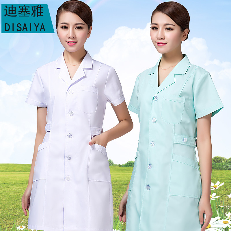 White coat long and short-sleeved doctor clothes female white coat nurse summer work clothes thin section custom logo printing medical