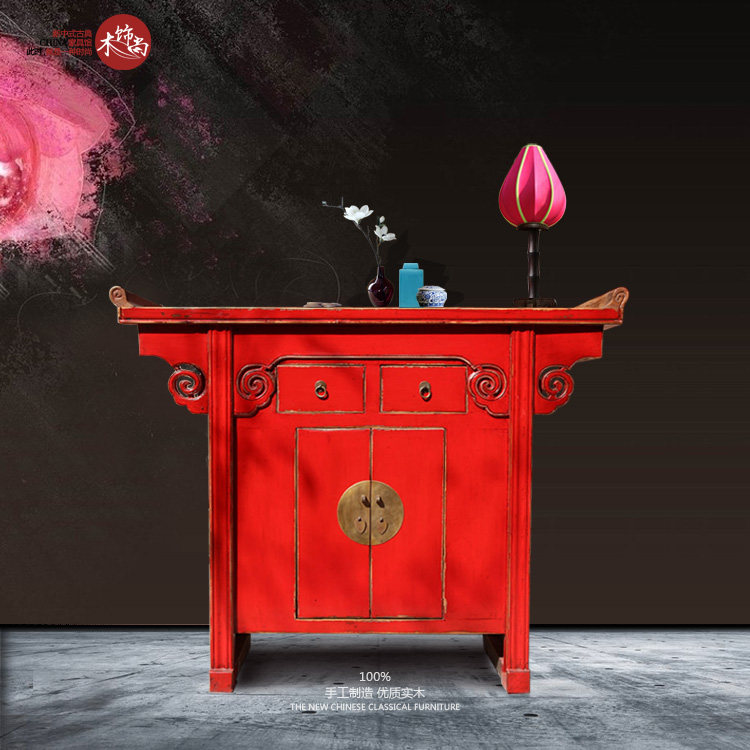 Qianshou cabinet solid wood new Chinese antique classic with Feng Shui porch cabinet decoration cabinet shoe cabinet side cabinet table Buddha cabinet case