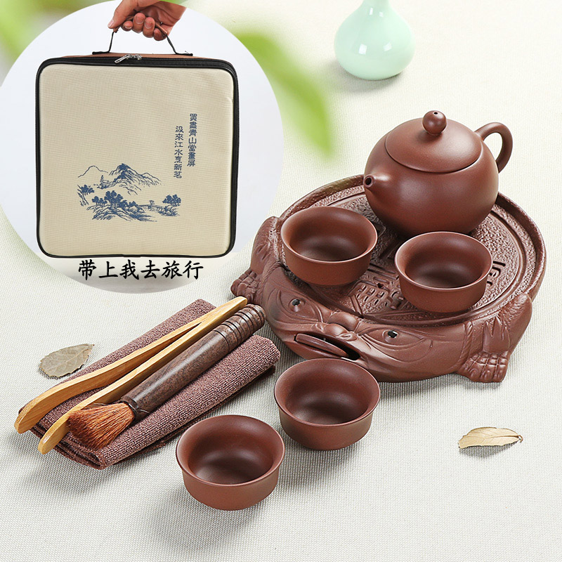 Bamboo small purple sand tea tray was home office travel car round dry tea yixing purple sand tea set