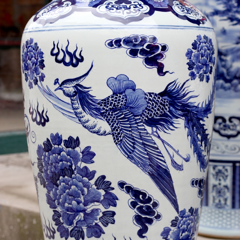 Hand - made longfeng figure of large vase of jingdezhen blue and white porcelain great place to live in the sitting room the hotel Chinese style decoration