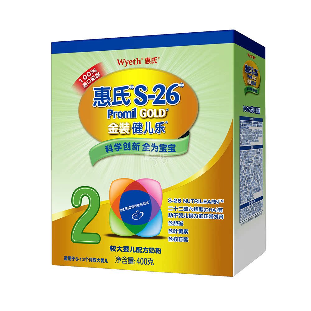 Wyeth 惠氏 S-26金装健儿乐较大婴儿配方奶粉 400g 2段6-12个月
