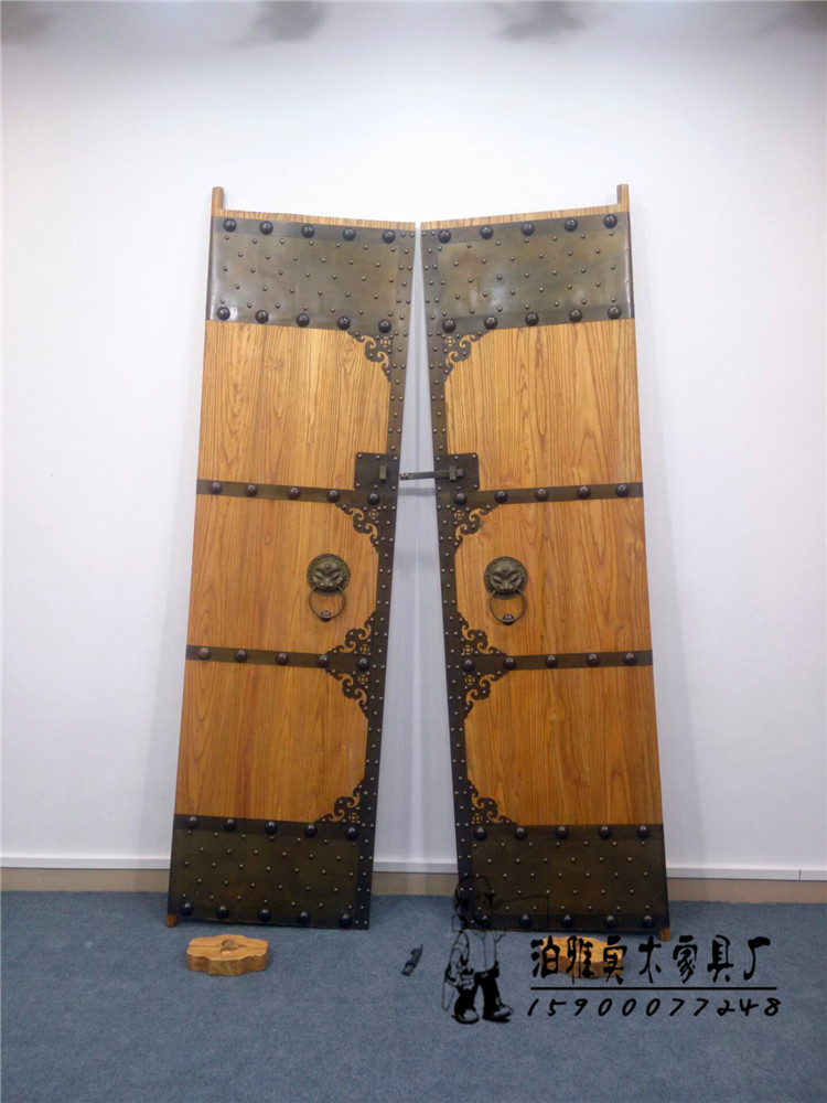 39 outdoor double-opening copper door rural temple entry door solid wood door old elm Chinese villa door