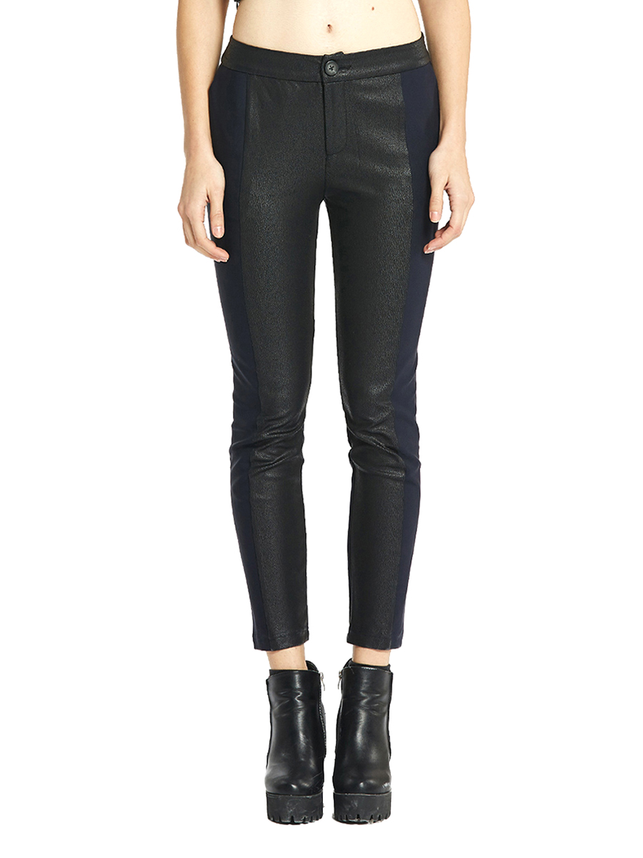 Lucky Ozasec 深蓝色中腰修身加绒皮裤